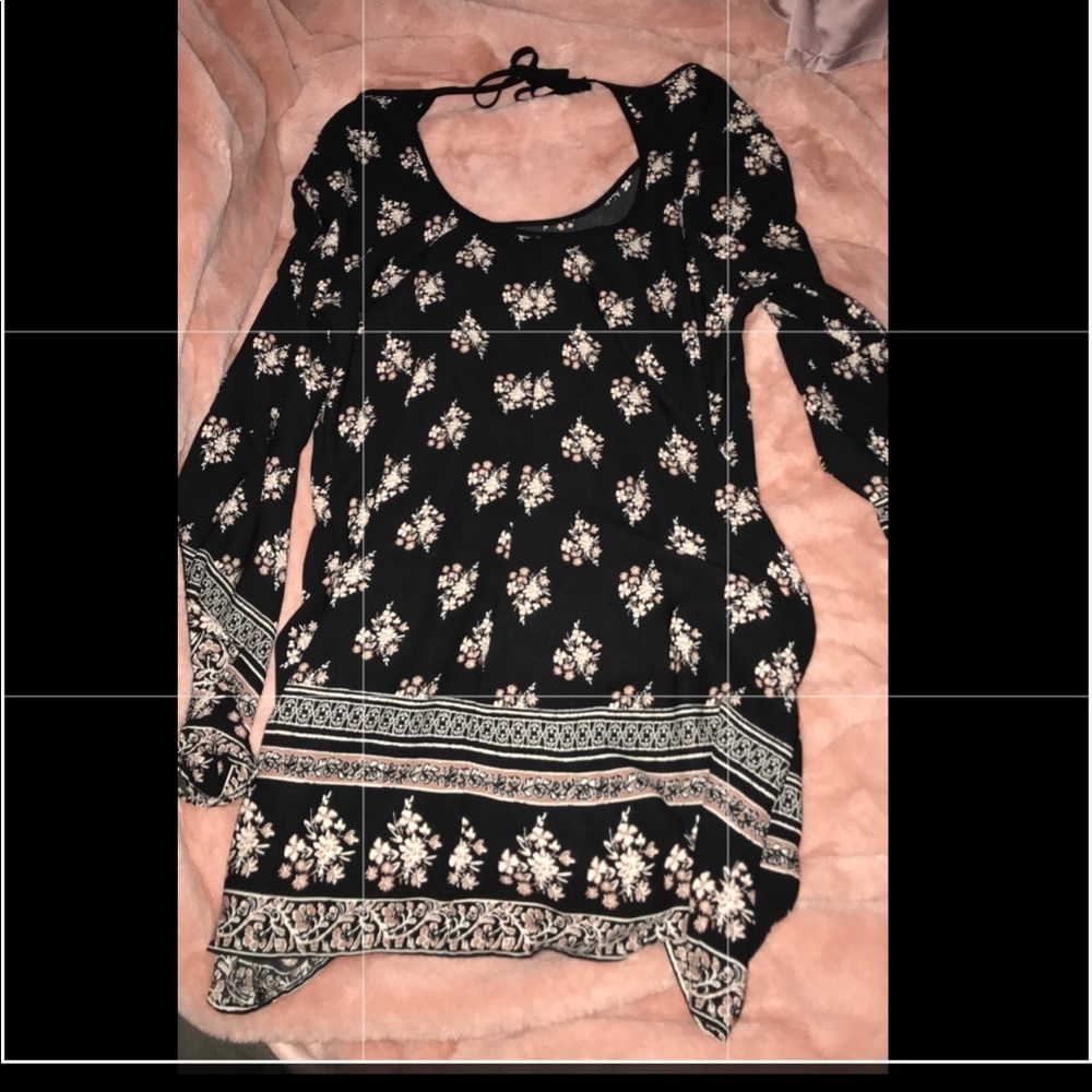 Printed Long Sleeve Dress with Scoop Back